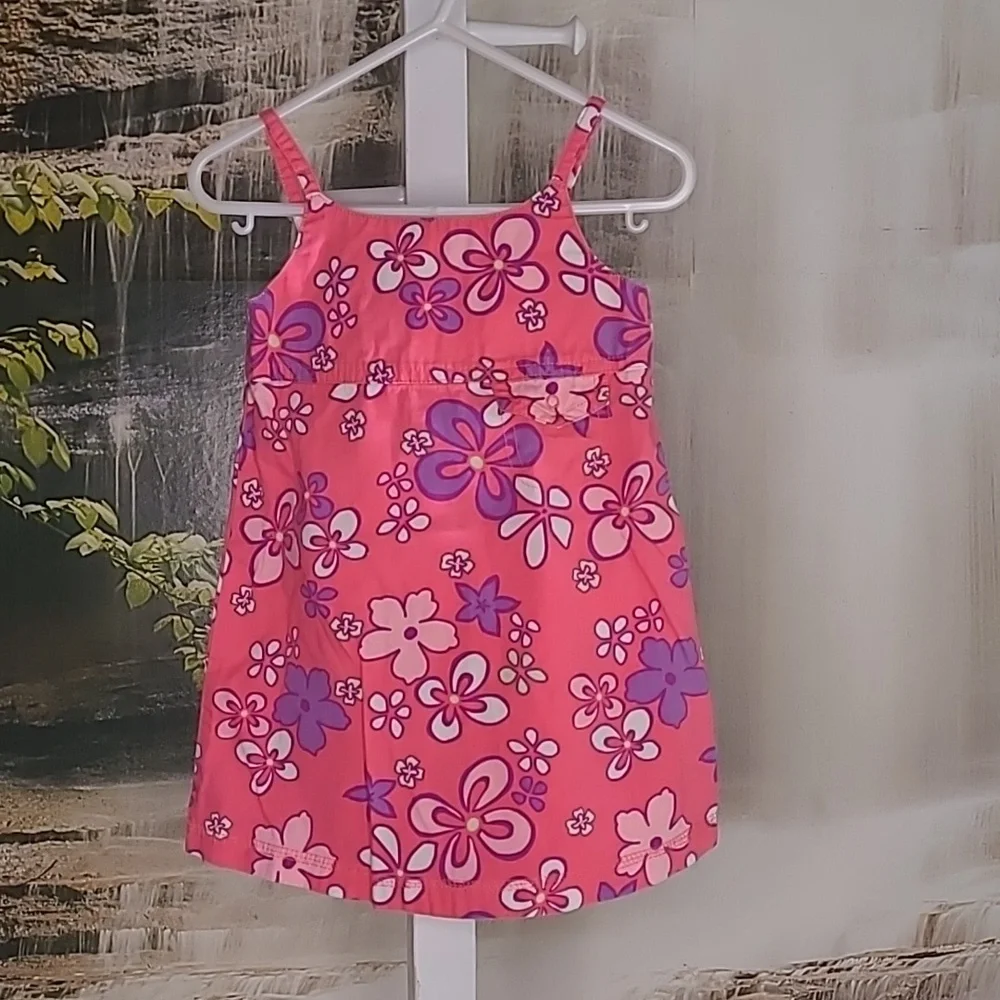 Old Navy bright floral pInk purple summer sun dress baby girl XL 18 to 24 months